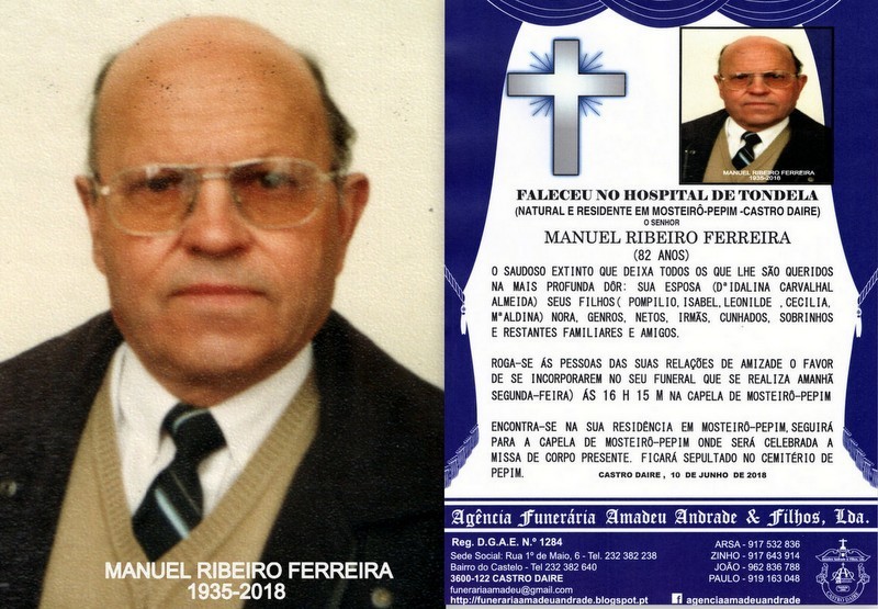 FOTO RIP-MANUEL RIBEIRO FERREIRA  -82 ANOS (MOSTEI