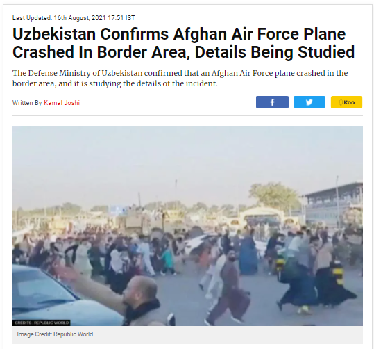 Uzbekistan Confirms Afghan Air Force Plane Crashed In Border Area, Details Being Studied