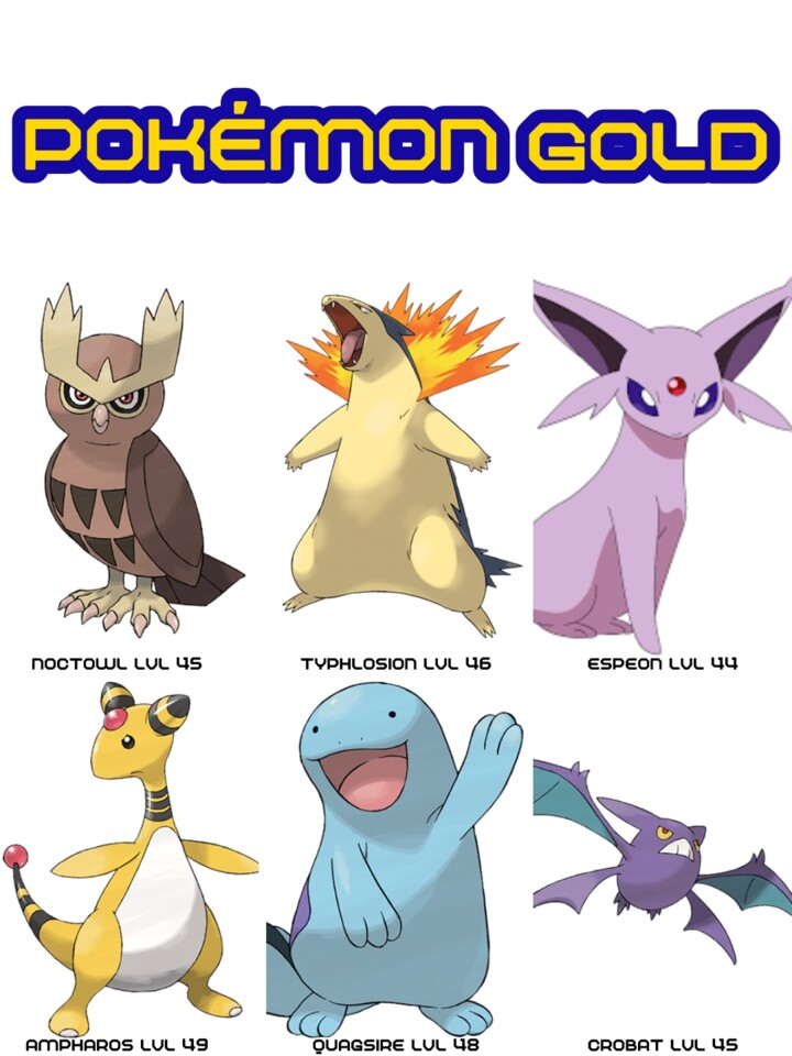 Pokémon Gold team - Noctowl, Typhlosion, Espeon, Ampharos, Quagsire, Crobat