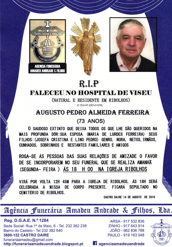 RIP3 DE AUGUSTO PEDRO ALMEIDA FERREIRA -73 ANOS (R