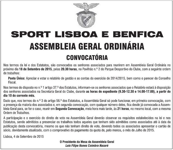 Assembleia Geral Sport Lisboa e Benfica Setembro 2016