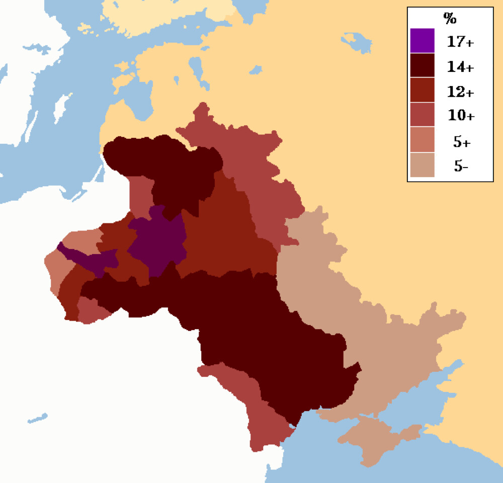 Map showing percentage of Jews in the Pale of Settlement and Congress Poland, c. 1905.jpg