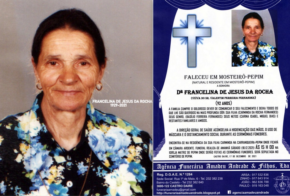 FOTO RIP  DE FRANCELINA DE JESUS ROCHA -92 ANOS (M