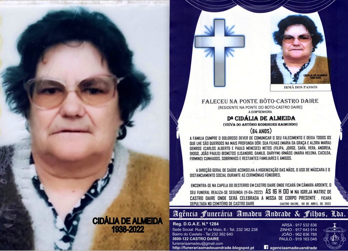 FOTO RIP  DE CIDÁLIA DE ALMEIDA-84 ANOS (PONTE DO