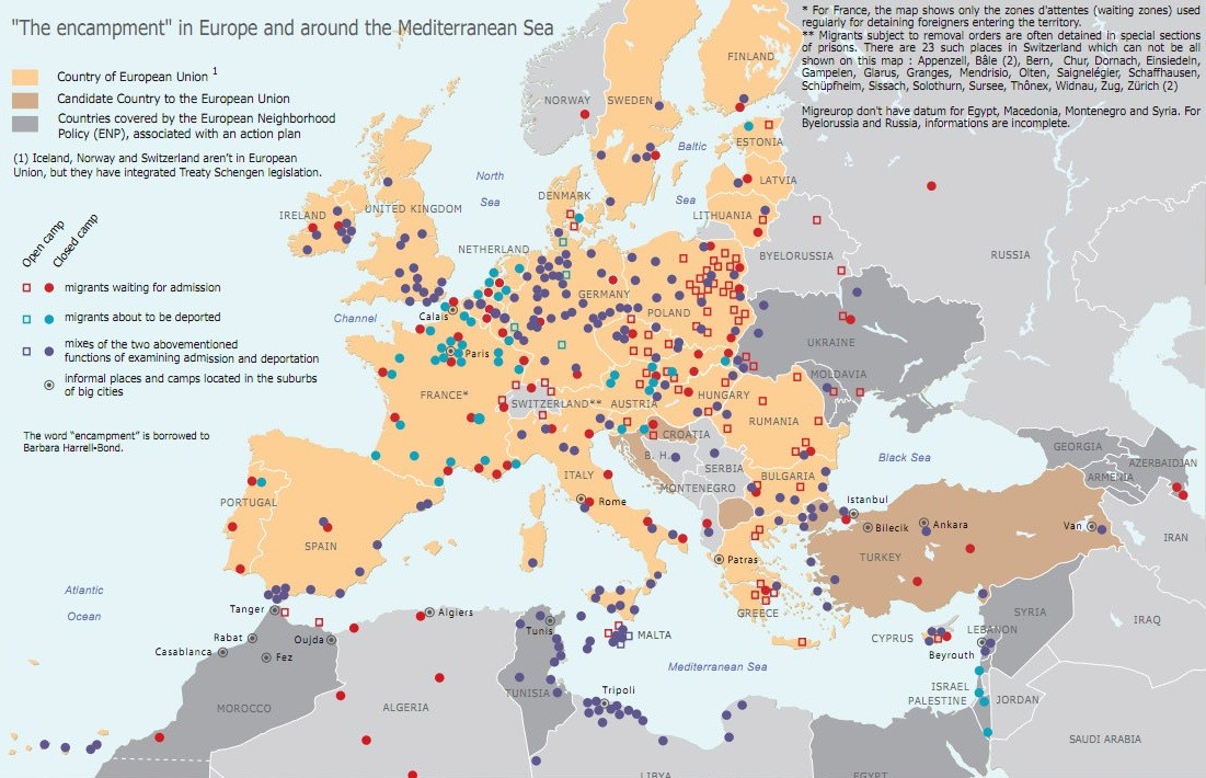 Mapa campos refugiados e de detenção