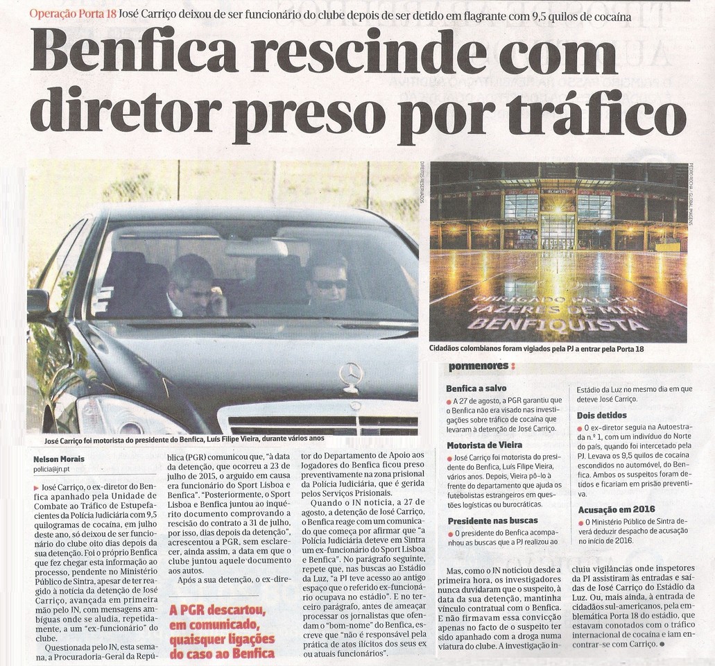 Benfica rescinde com diretor preso por tráfico de
