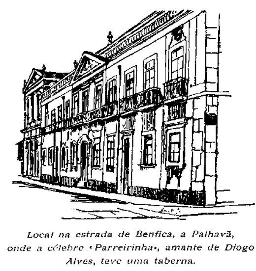 Local na Estr. de Benfica a Palhavã (i.é, a Sete Rios), onde a célebre «Parreirinha», amante de Diogo Alves, teve uma taberna (