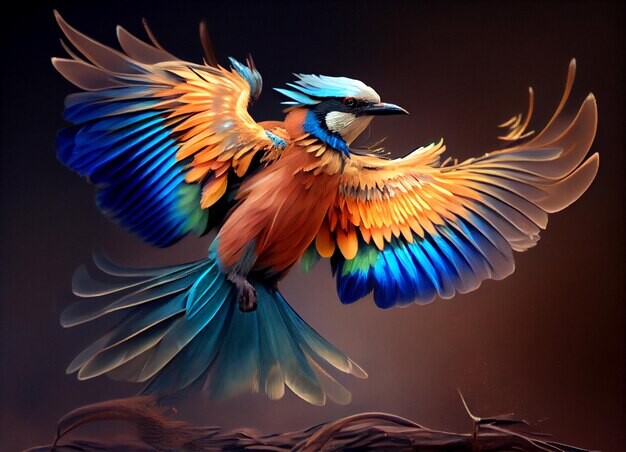 um-passaro-colorido-com-asas-azuis-e-amarelas-esta