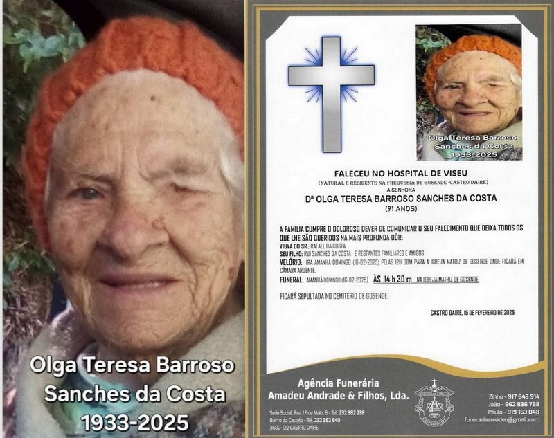 FOTO RIP  DE OLGA TERESA BARROSO SANCHES DA COSTA 