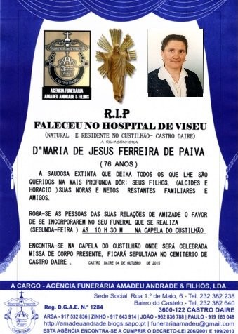 RIP-MARIA DE JESUS FERREIRA DE PAIVA-76 ANOS(CUSTI