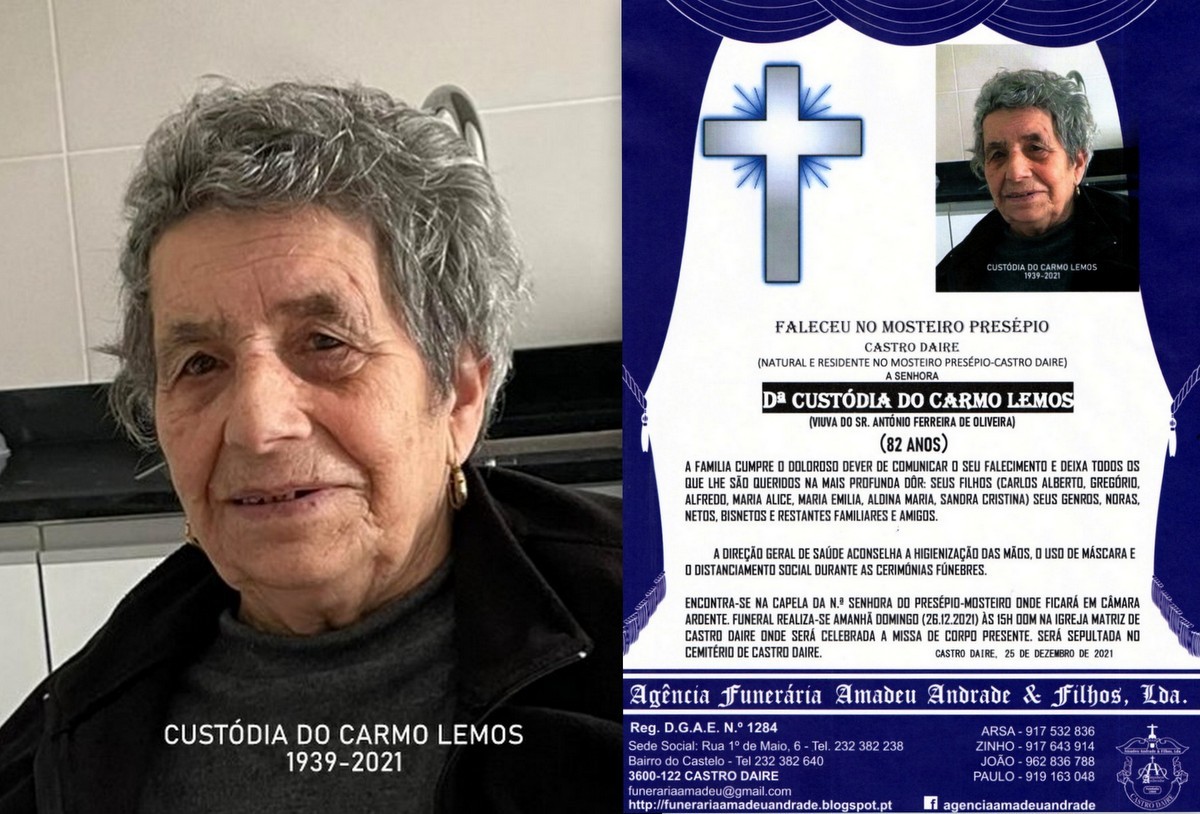FOTO RIP   DE CUSTÓDIA DO CARMO LEMOS -82 ANOS (M