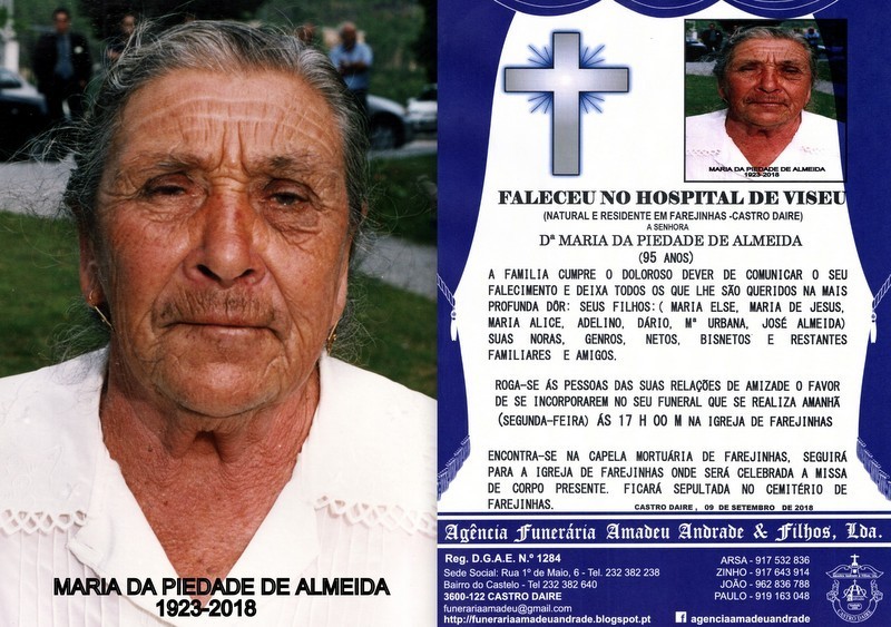 FOTO RIP-MARIA DA PIEDADE DE ALMEIDA  -95 ANOS (FA