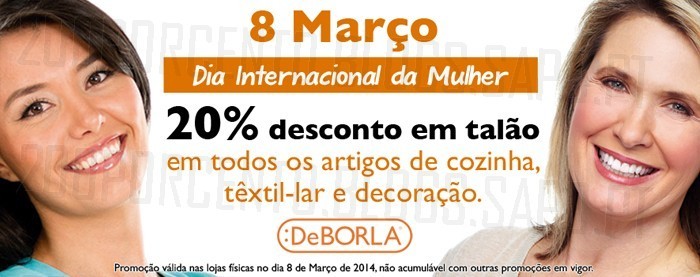 20% de desconto | DE BORLA | Dia da Mulher - 8 março