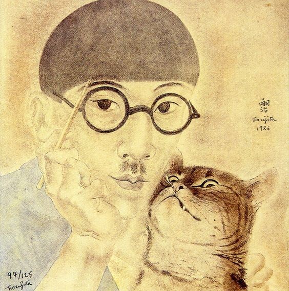 Foujita, Retrato com gato, 1926