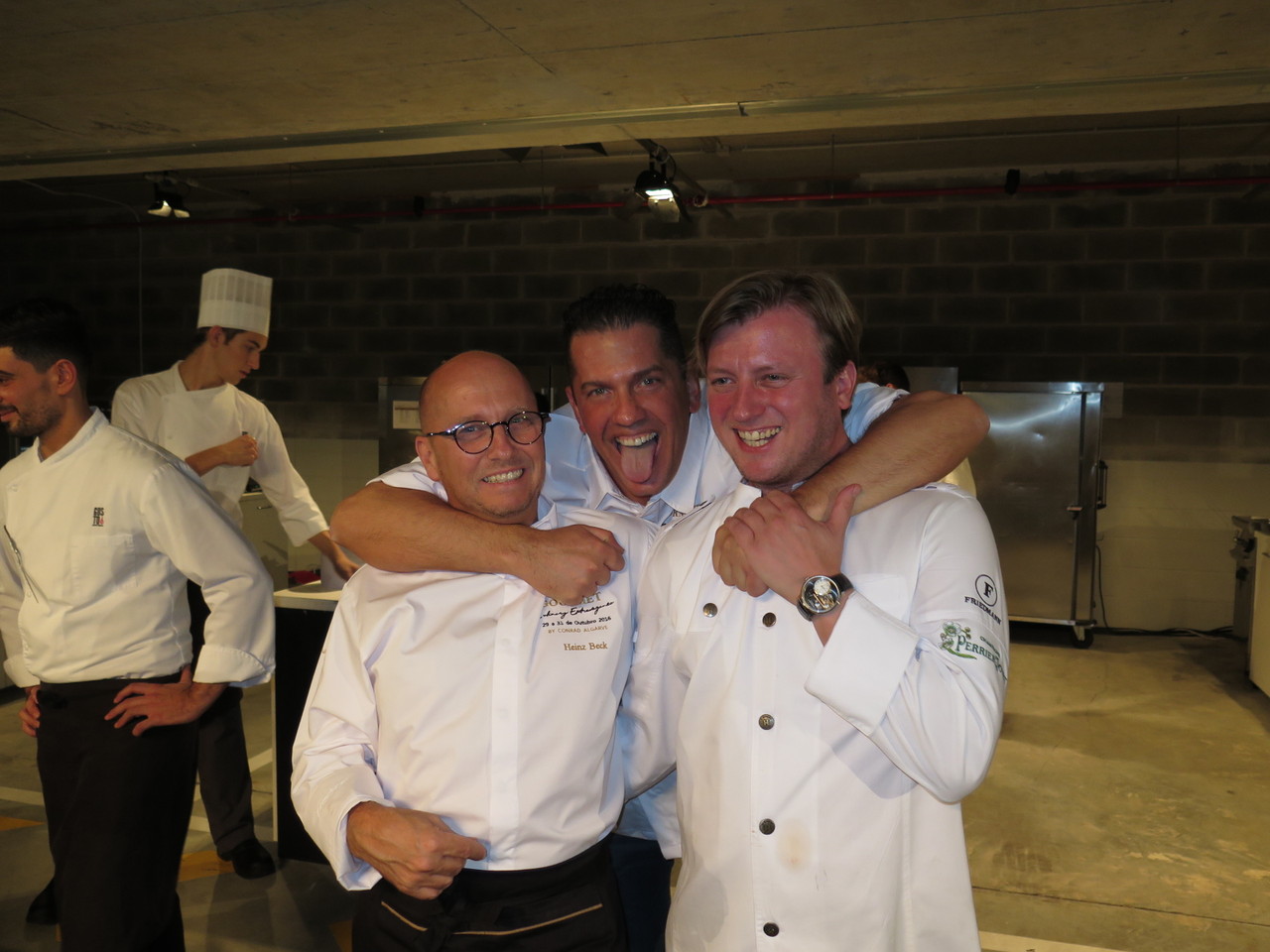 A boa disposição dos 3 chefs 3*** Michelin do Gourmet Culinary Gourmet Extravaganza: Heinz Beck, Jacob Jan Boerma e Kevin Fehling