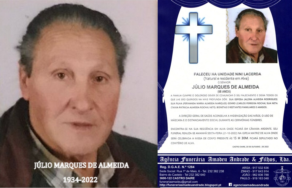 FOTO RIP  DE JÚLIO MARQUES DE ALMEIDA-88 ANOS (AL