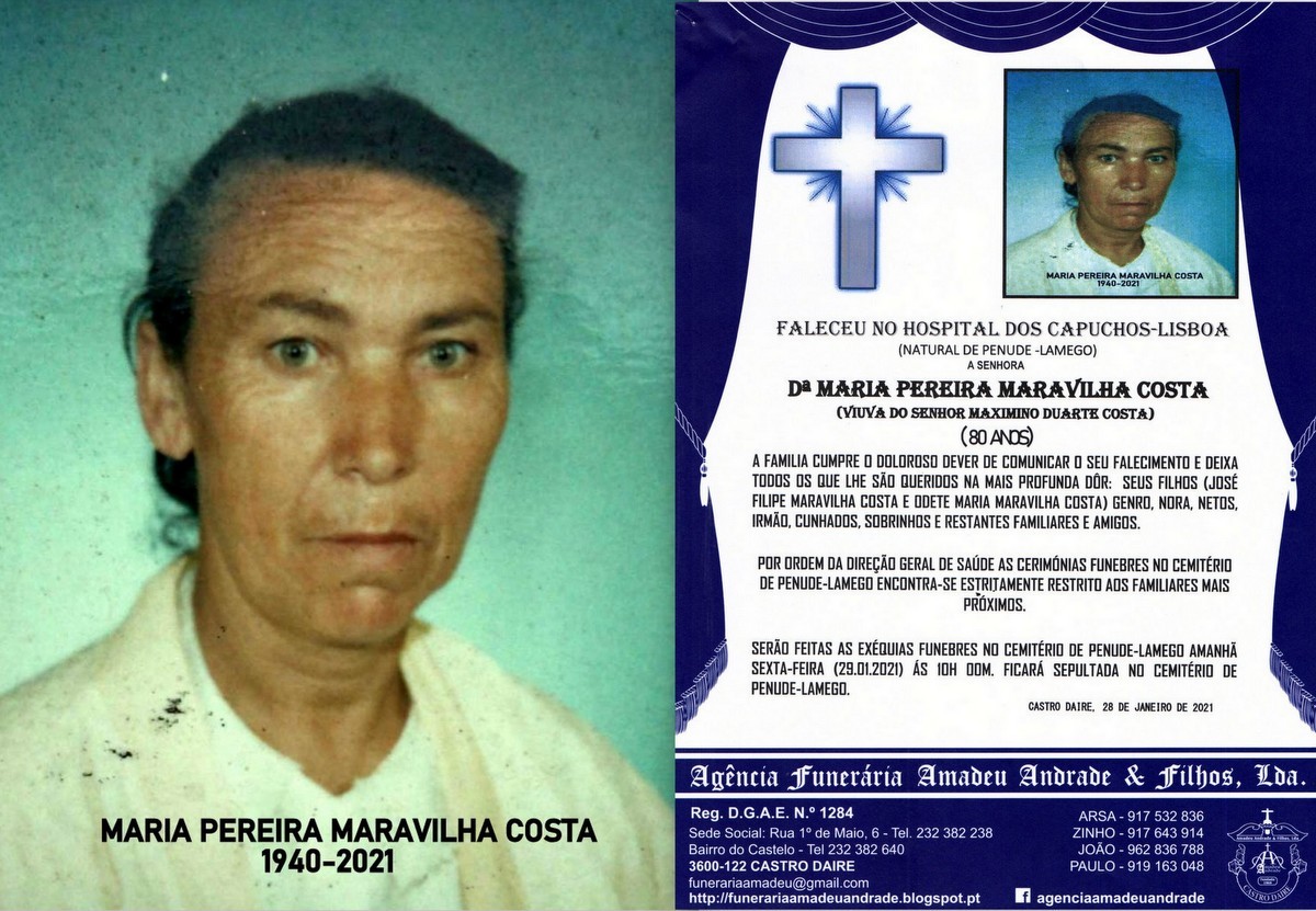FOTO RIP DE MARIA PEREIRA MARAVILHA COSTA -80 ANOS
