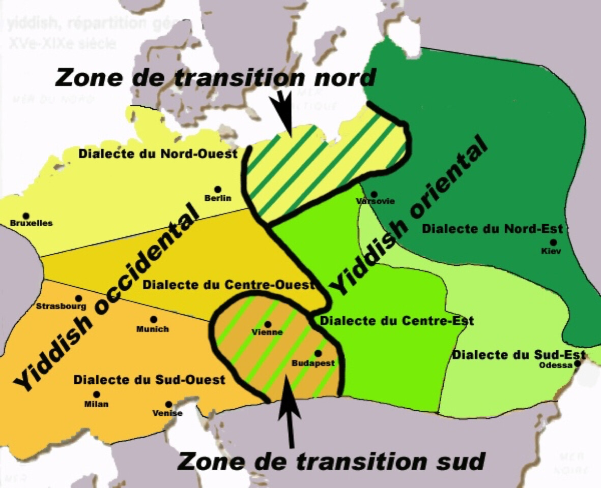 Yiddishland: French Map of Yiddish dialects between 15th and 19th century