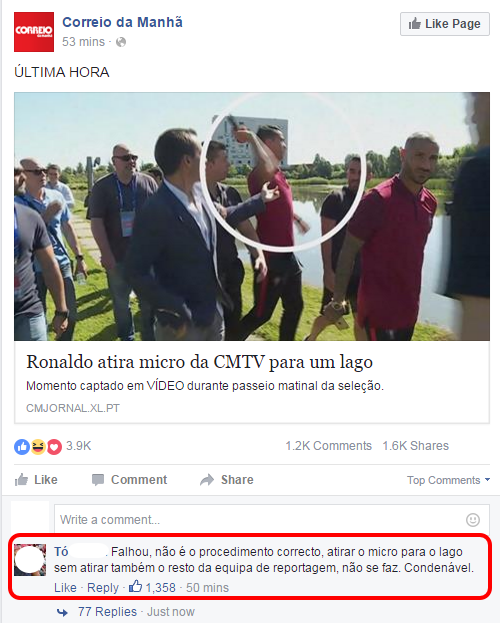 Facebook Ronaldo e o Microfone do CM
