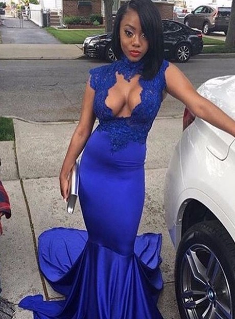 Lace Sleeveless Sexy Appliques Mermaid High-Neck Prom Dress