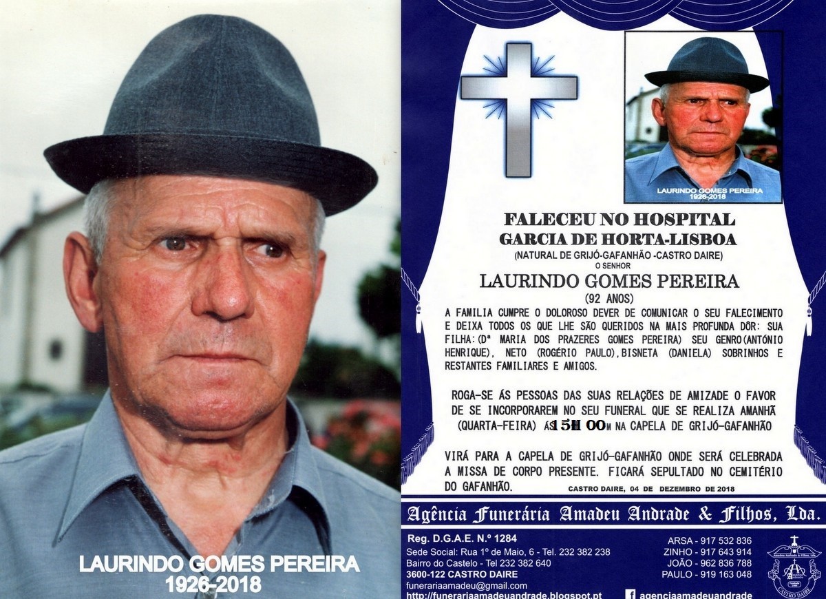 RIP-FOTO DE LAURINDO GOMES PEREIRA -92 ANOS (GRIJ