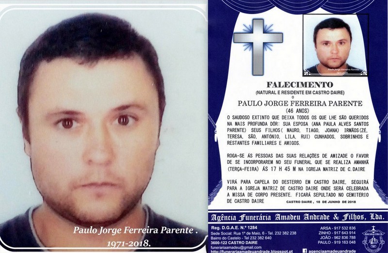 FOTO RIP- DE PAULO JORGE FERREIRA PARENTE -46 ANOS