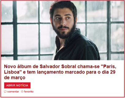 Novo álbum de Salvador Sobral chama-se Paris, Lis