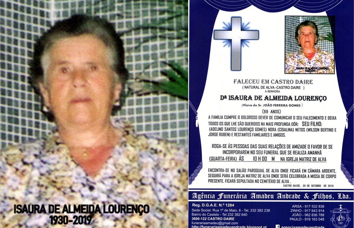 RIP FOTO -DE ISAURA DE ALMEIDA LOURENÇO-89 ANOS (