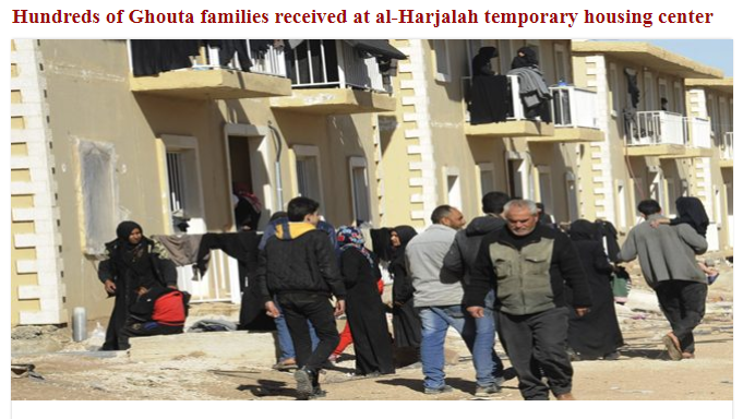 Hundreds of Ghouta families received at al-Harjalah temporary housing center