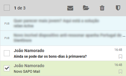 Menu contextual com mensagem selecionada Menu contextual com mensagem selecionada