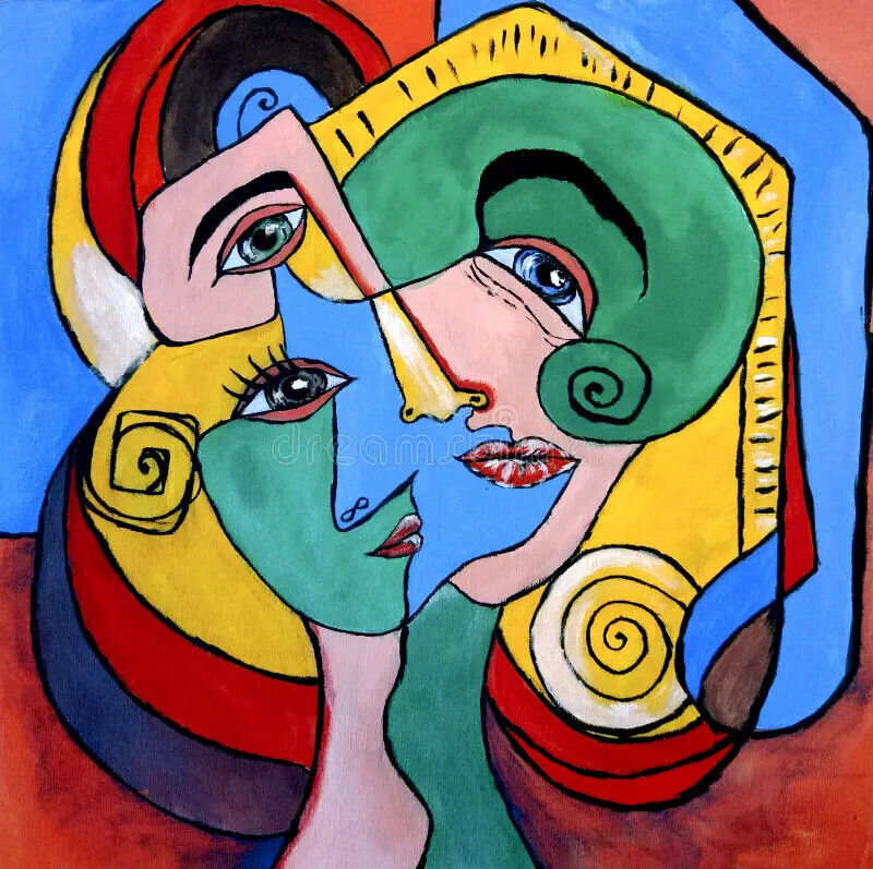 Arte abstrata três: Divisão das meninas encarada em três rostos - Ekaterina Gorbunova