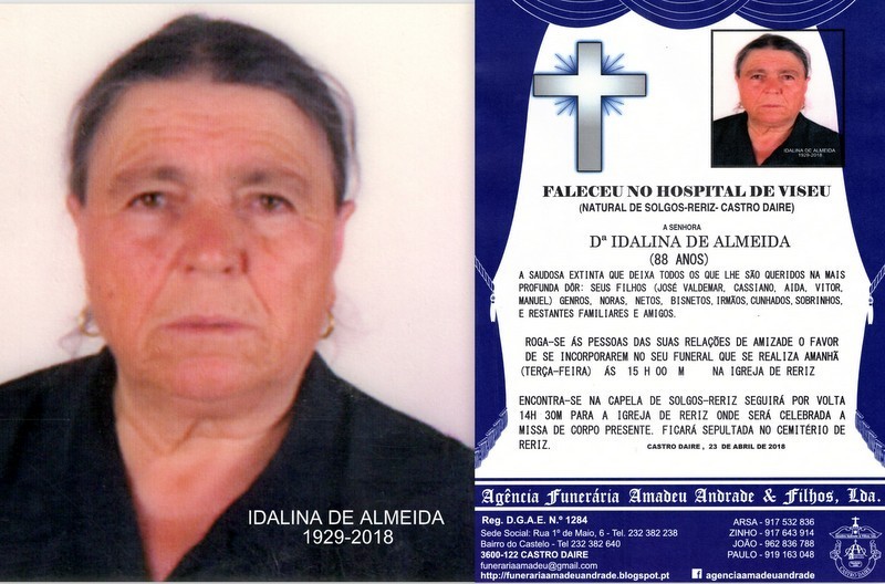 RIP FOTO -IDALINA DE ALMEIDA-88 ANOS (SOLGOS-RERIZ