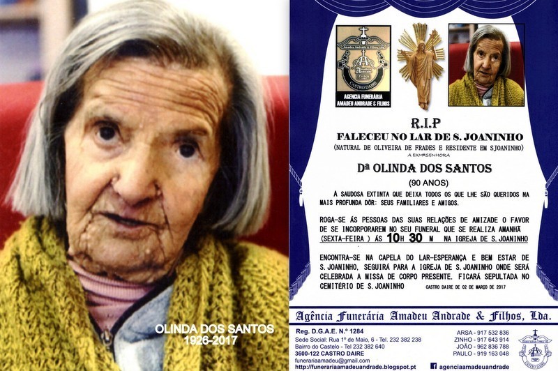 FOTO E RIP-  DE OLINDA DOS SANTOS-90 ANOS (S.JOANI