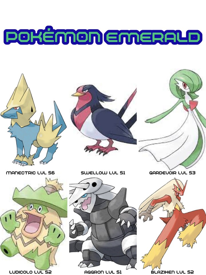 Pokémon Emerald team - Manectric, Swellow, Gardevoir, Ludicolo, Aggron, Blaziken