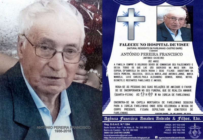 FOTO RIP- DE ANTÓNIO PEREIRA FRANCISCO- 82 ANOS (