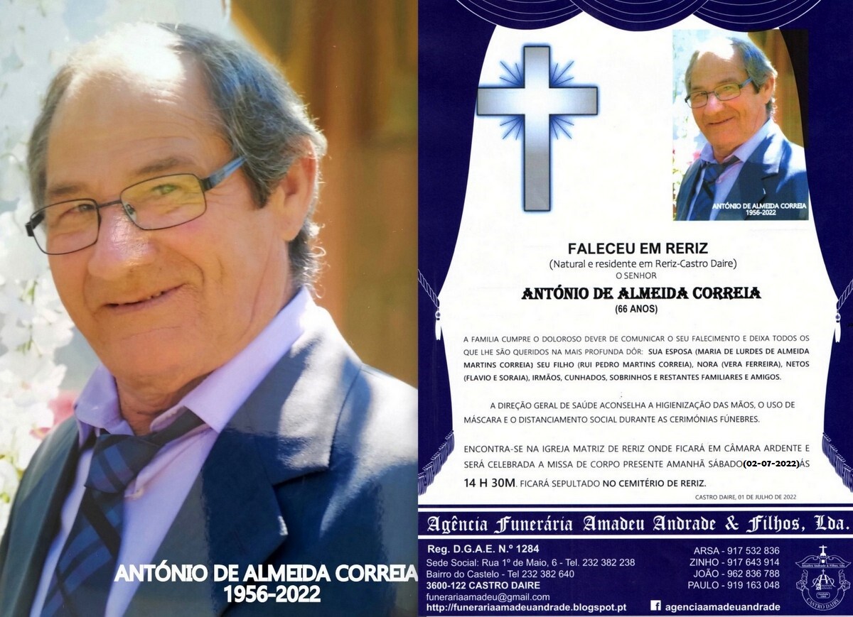 FOTO RIP  DE ANTÓNIO DE ALMEIDA CORREIA-66 ANOS (