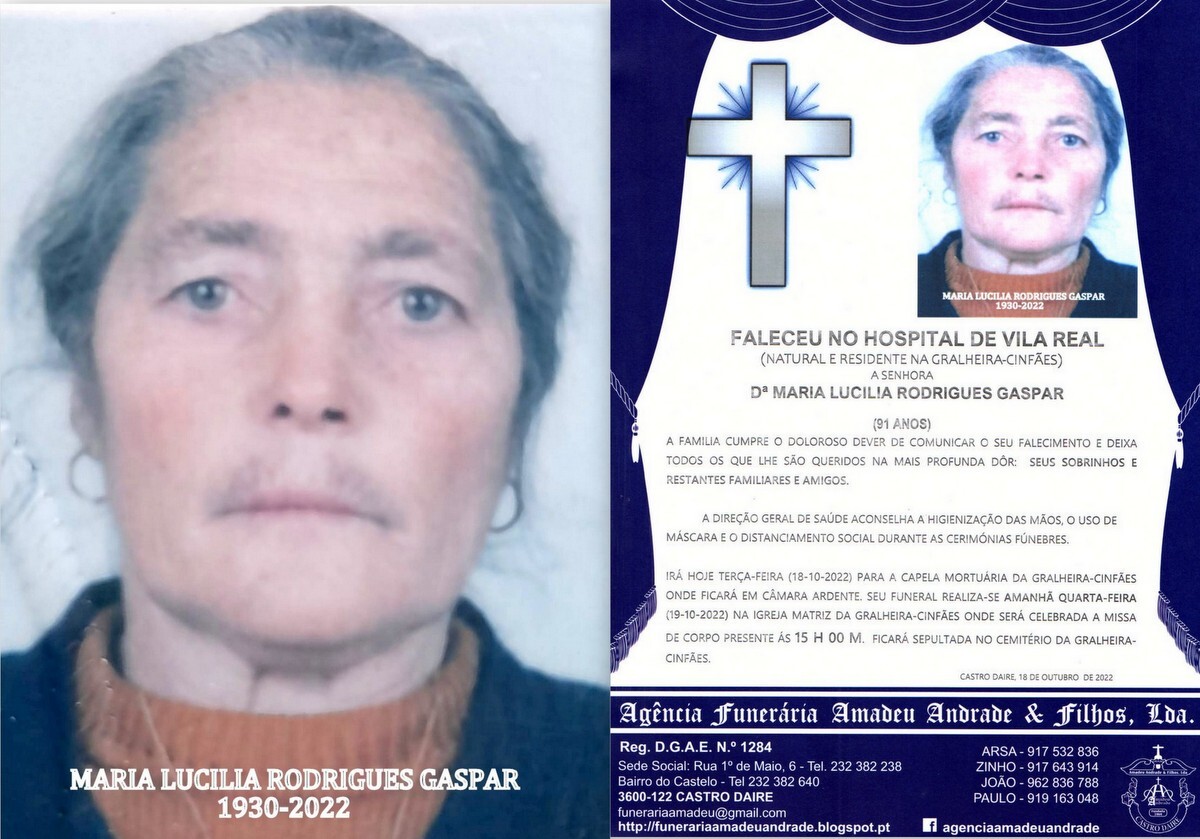 FOTO RIP DE MARIA LUCILIA RODRIGUES GASPAR--91 ANO