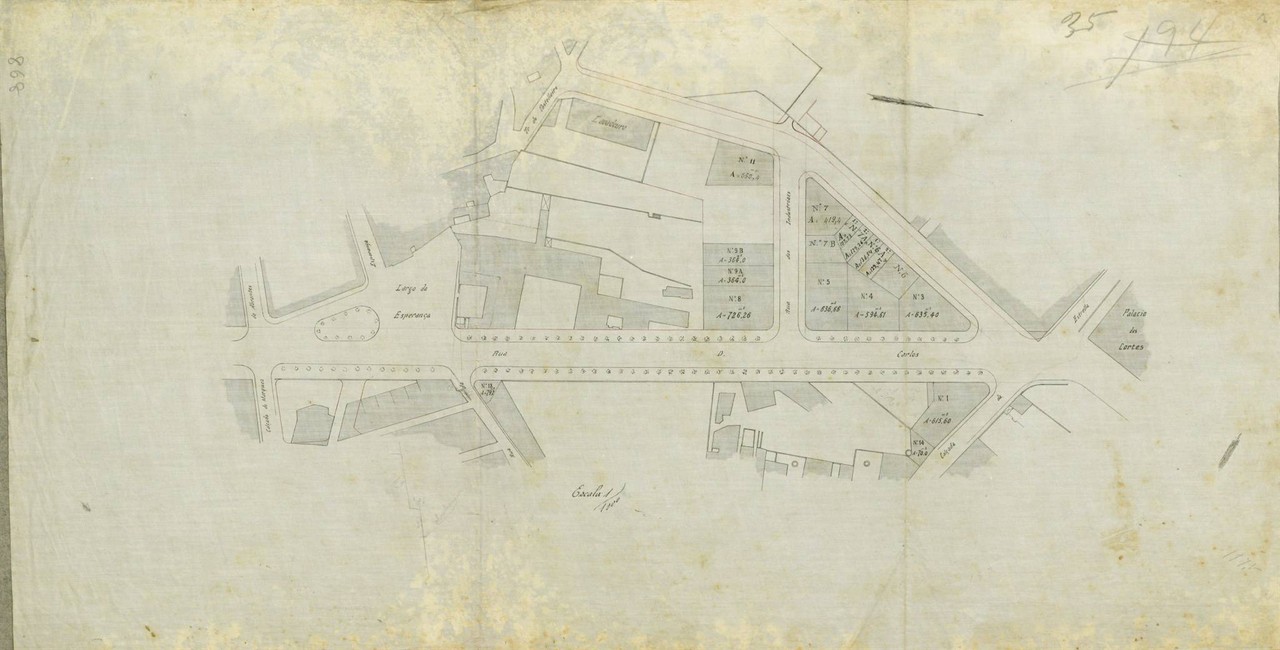 Planta com o alinhamento da avenida Dom Carlos I.j