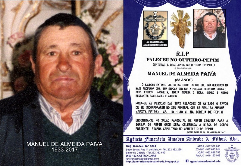 FOTO-RIP- DE MANUEL DE ALMEIDA PAIVA-83 ANOS (OUTE