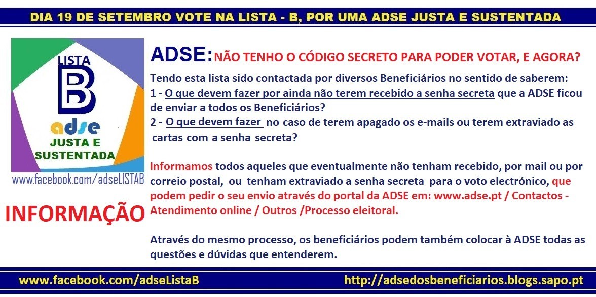 ADSE: Lista B - NÃO TENHO O CÓDIGO PARA VOTAR, E AGORA? - ADSE: Forum ...