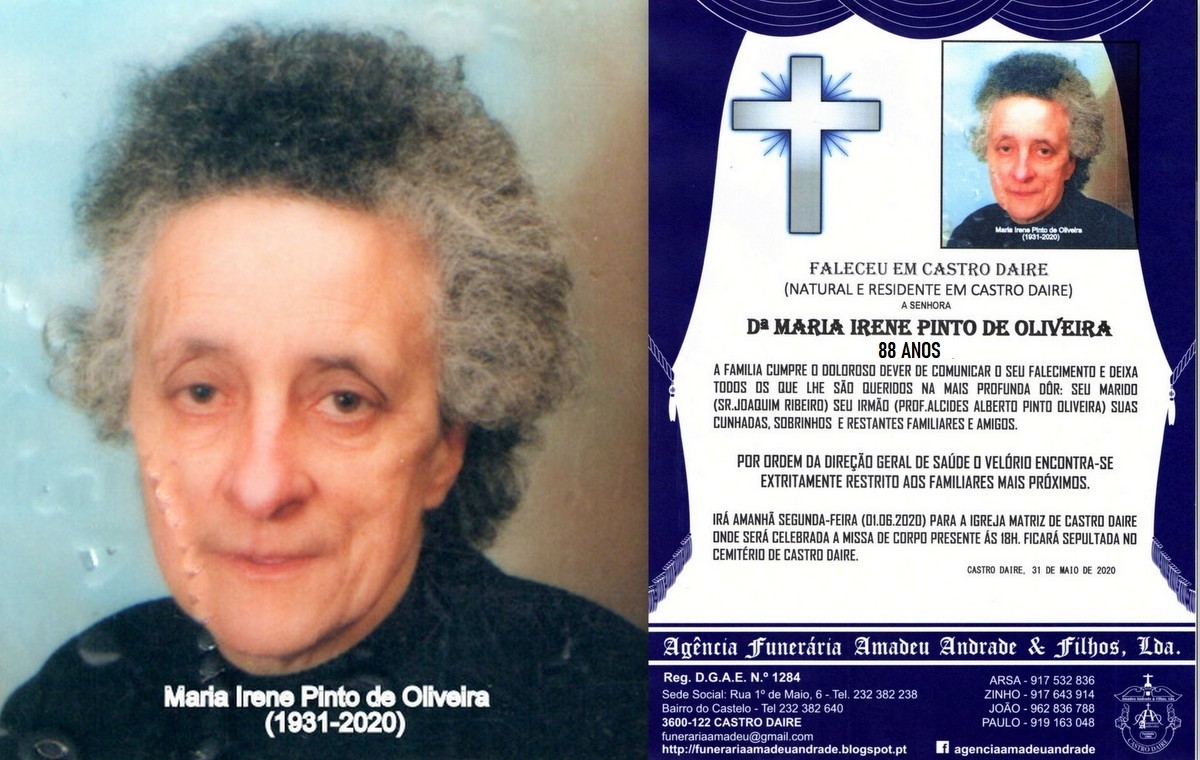 FOTO RIP  DE MARIA IRENE PINTO DE OLIVEIRA-88 ANOS