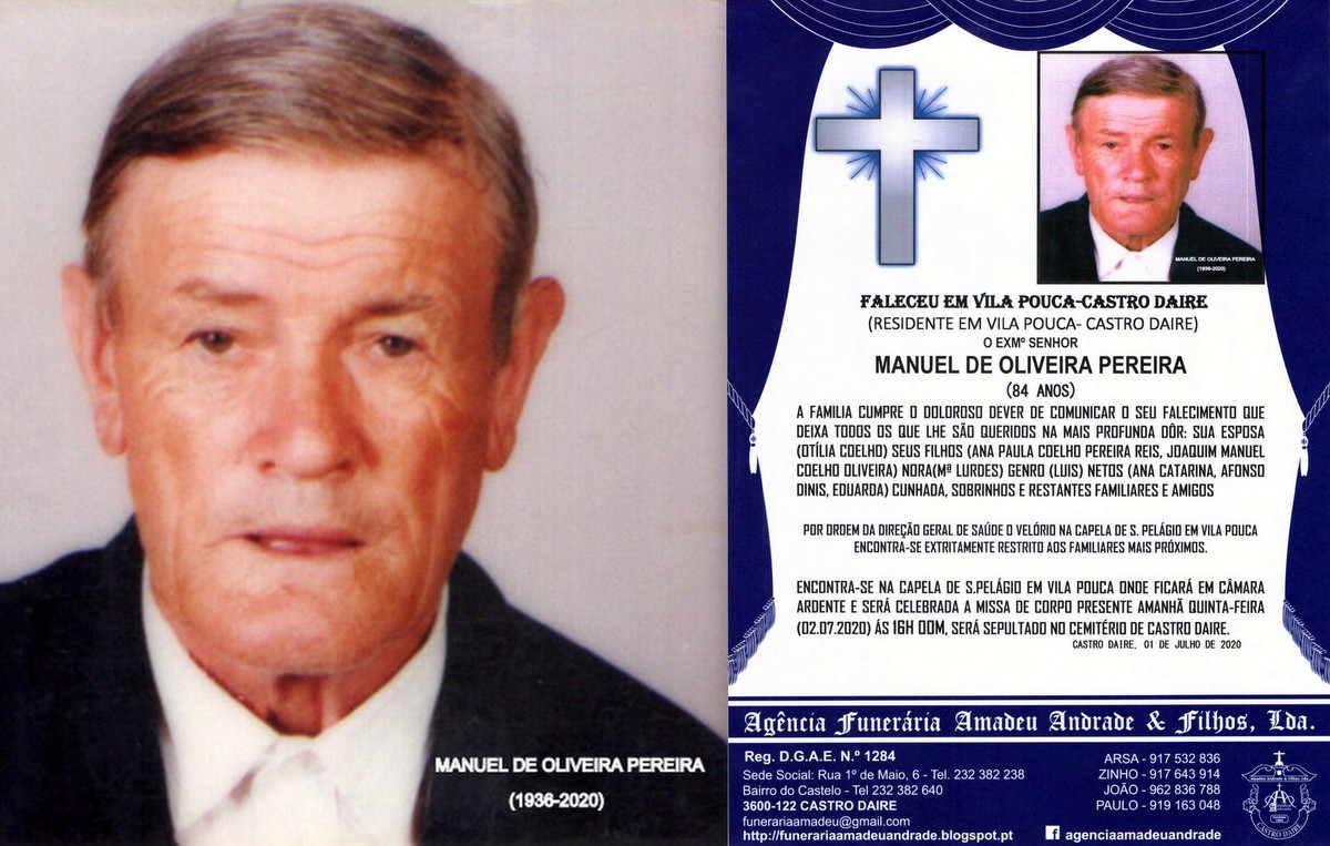 FOTO RIP DE MANUEL DE OLIVEIRA PEREIRA-84 ANOS (VI