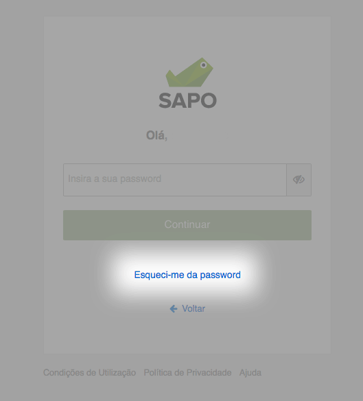 Screenshot da página de login com a opção "Esqueci-me da password"