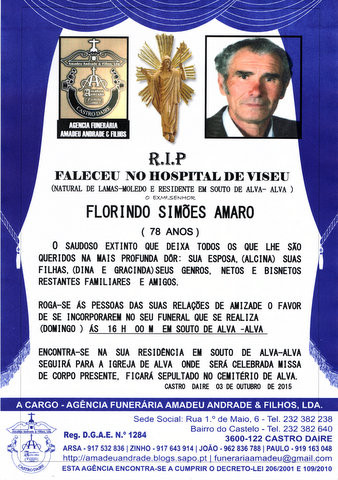 RIP- DE FLORINDO SIMÕES AMARO-78 ANOS(SOUTO DE AL