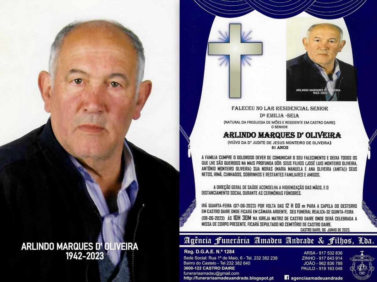 FOTO RIP DE ARLINDO MARQUES D&#39; OLIVEIRA -81 anos (