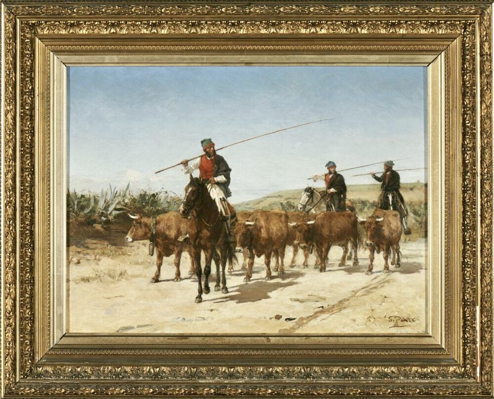 Silva Porto, «Condução de cabrestos», 1890. Óleo sôbre tela, 45 x 56 cm