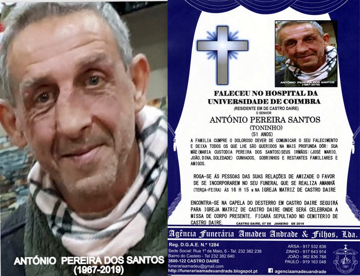 FOTO RIP  DE ANTÓNIO PEREIRA DOS SANTOS -51 ANOS 