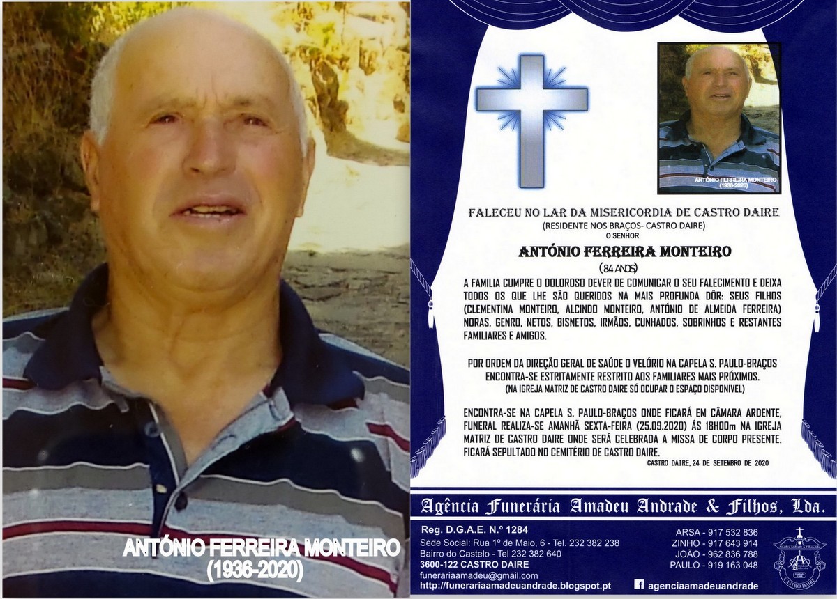 FOTO RIP DE ANTÓNIO FERREIRA MONTEIRO 84 ANOS (BR