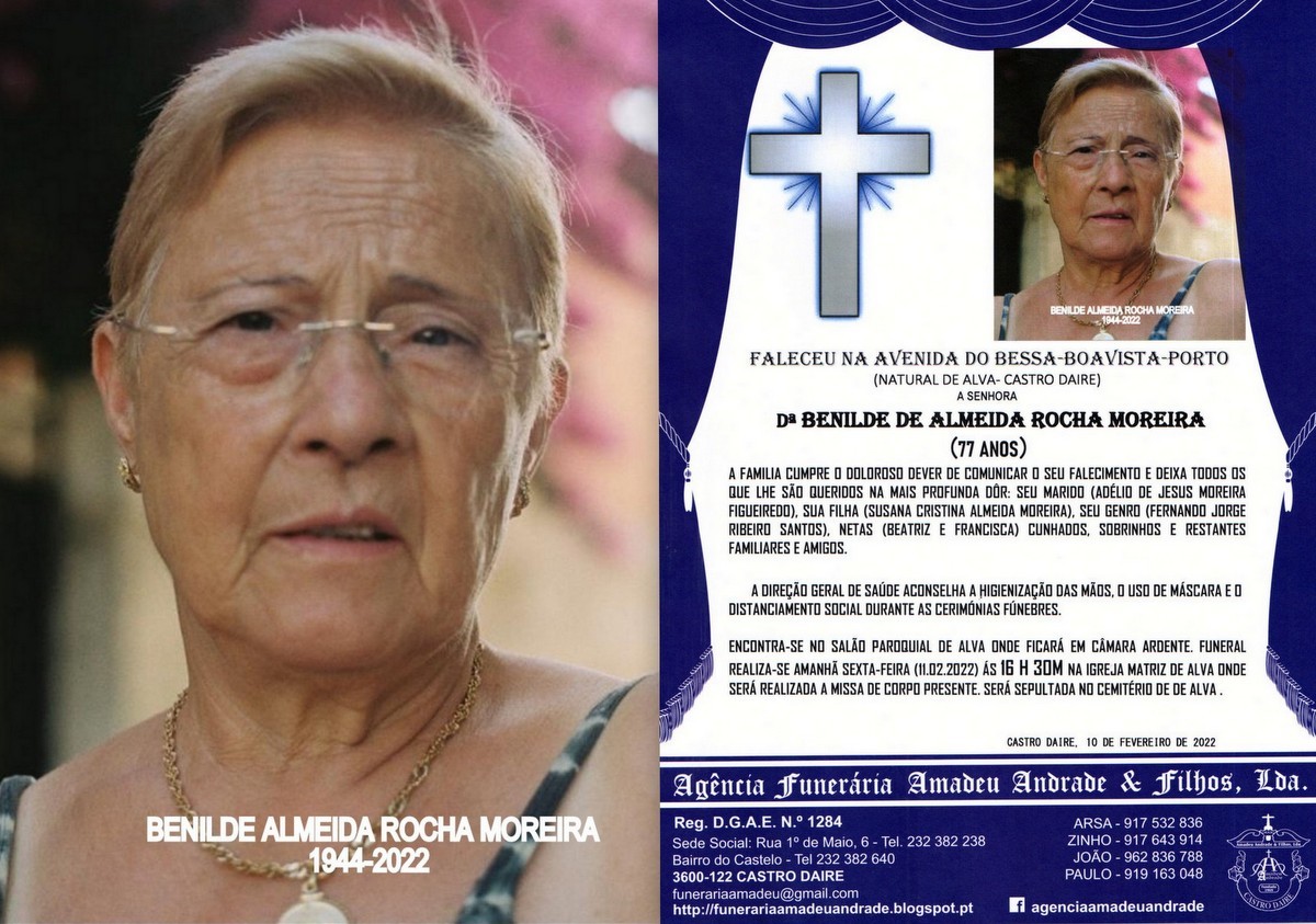 FOTO RIP DE BENILDE ALMEIDA ROCHA MOREIRA-77 ANOS 