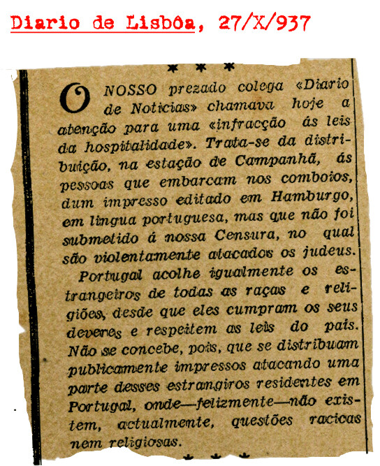 Racismo (só) de importação, Diario de Lisbôa, 27/X/937